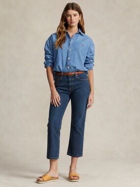 VTG 90s Polo Jeans Co Ralph Lauren Kelly Low Rise Cropped Jeans Y2K Dark Wash 12